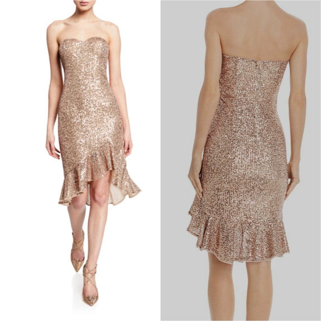 Aidan By Aidan Mattox Sequined Ruffled Cocktail Dress